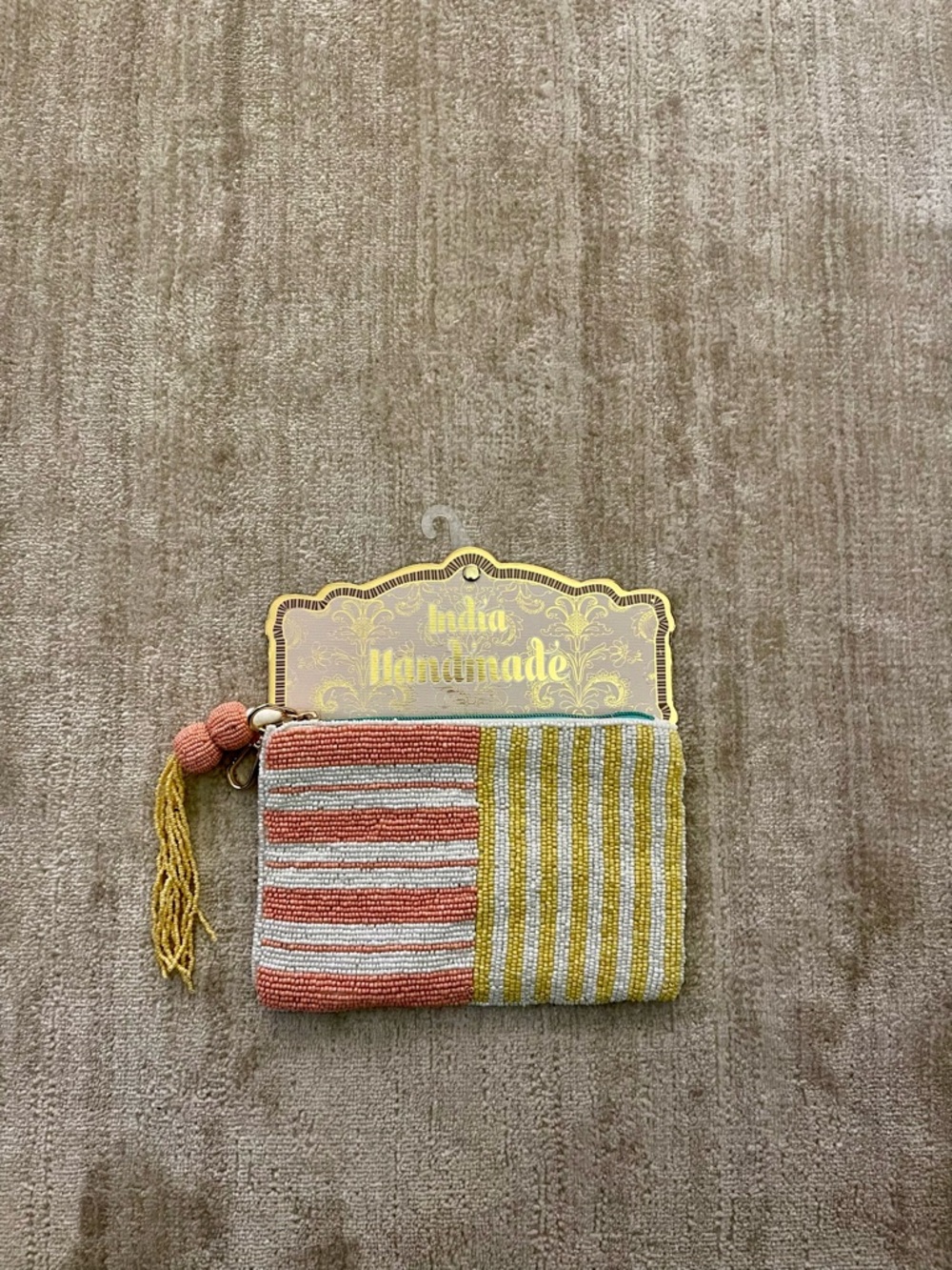 ✅✨💫Beaded Stripe Wristlet in Coral, Yellow & Cream